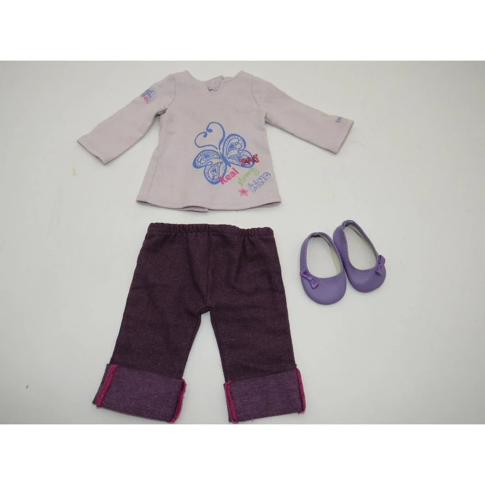 American Girl Real Strong Kind Butterfly Outfit Shirt Pants Shoes Purple